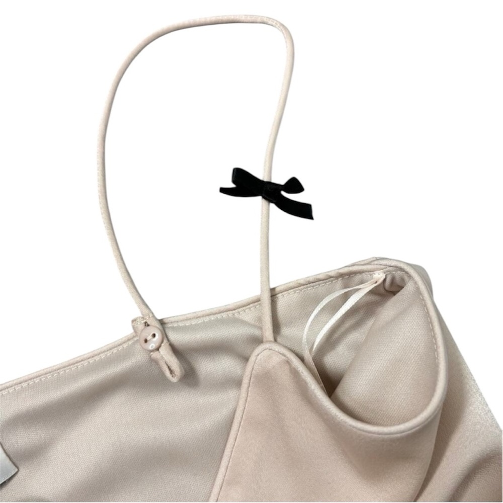WAYF Nordstrom NWT XL Satin Camisole Top Tank Blouse Champagne Blush Bow Straps - Picture 4 of 7